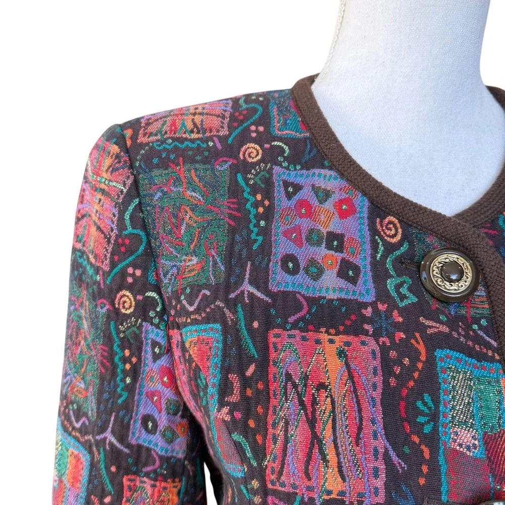 Miss Hardy Amies London Vintage Abstract Tapestry Blazer Jacket Multi Color Sz 9